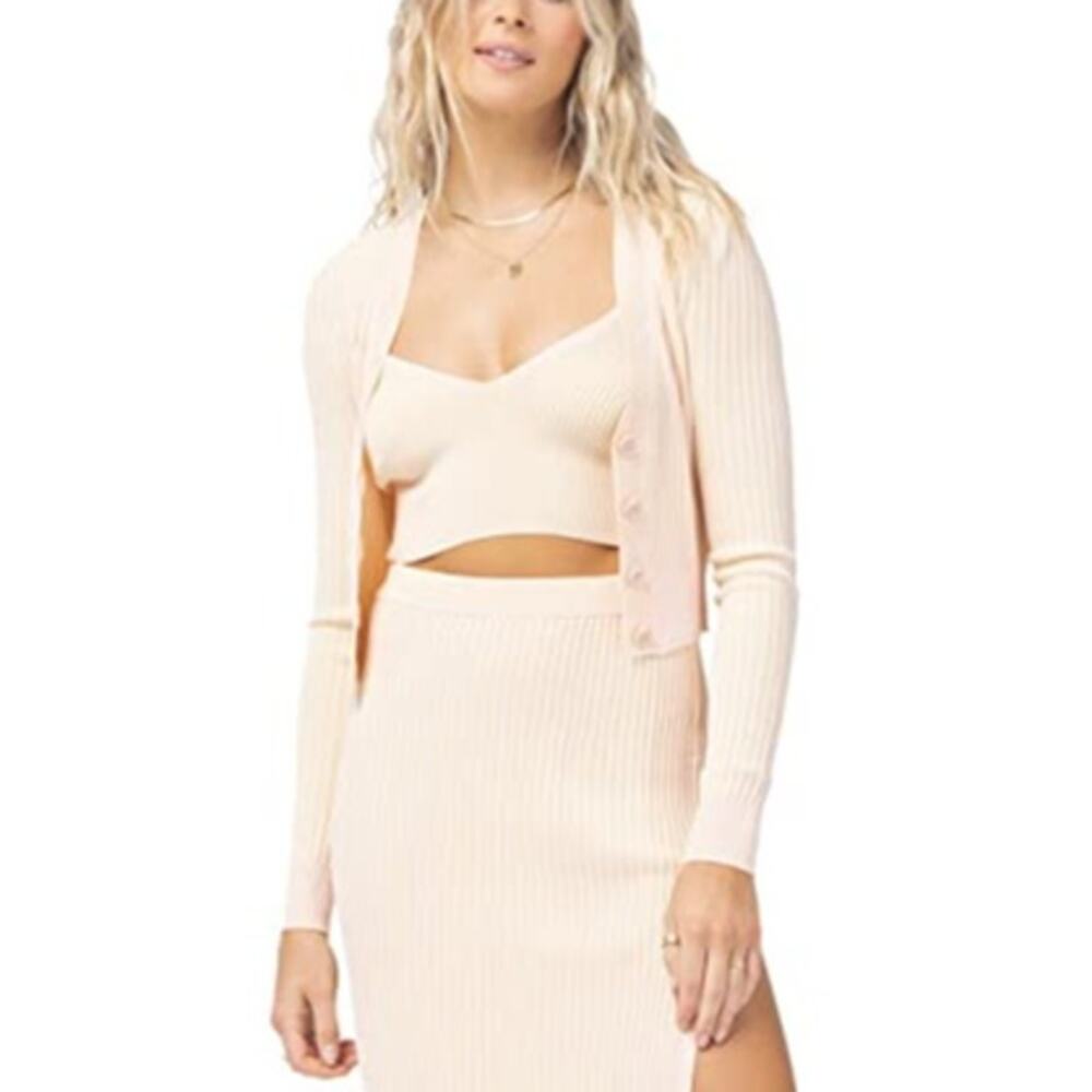 L*Space Two-Tone Rib Sundown Cardigan in Rose Quartz/Mellow Yellow NWT Medium